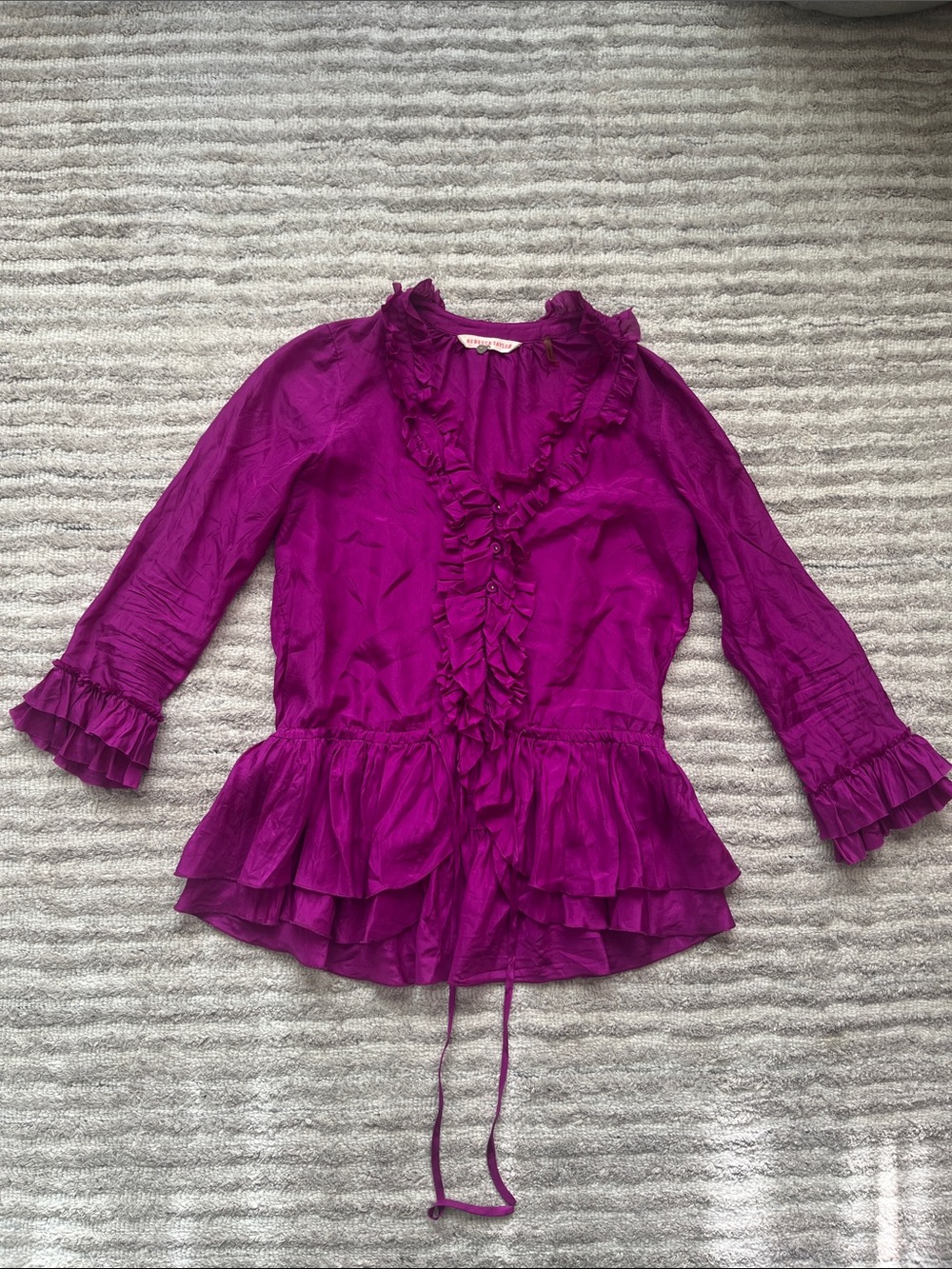 Rebecca Taylor Silk Ruffled Peplum Top in Magenta